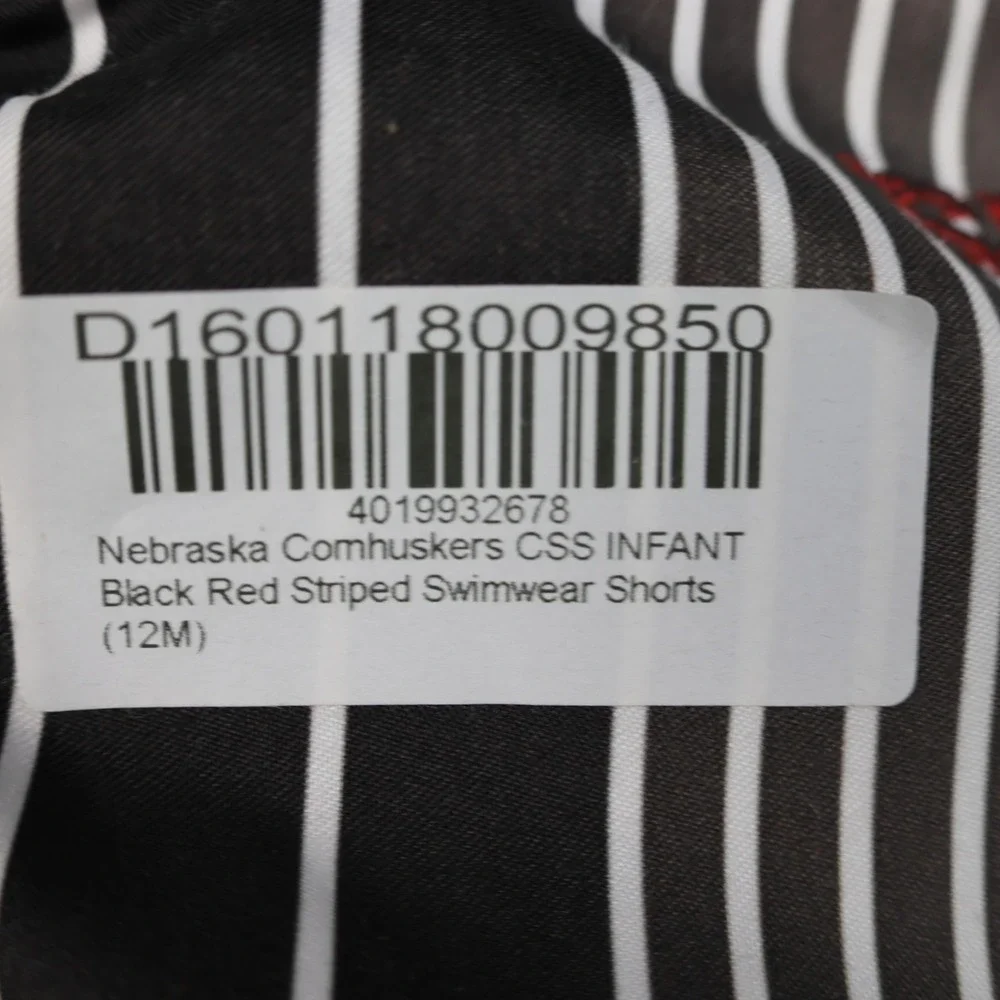 Nebraska Cornhuskers Swim Trunks Infant 12M Black Red Striped NCAA‎ CSS Football